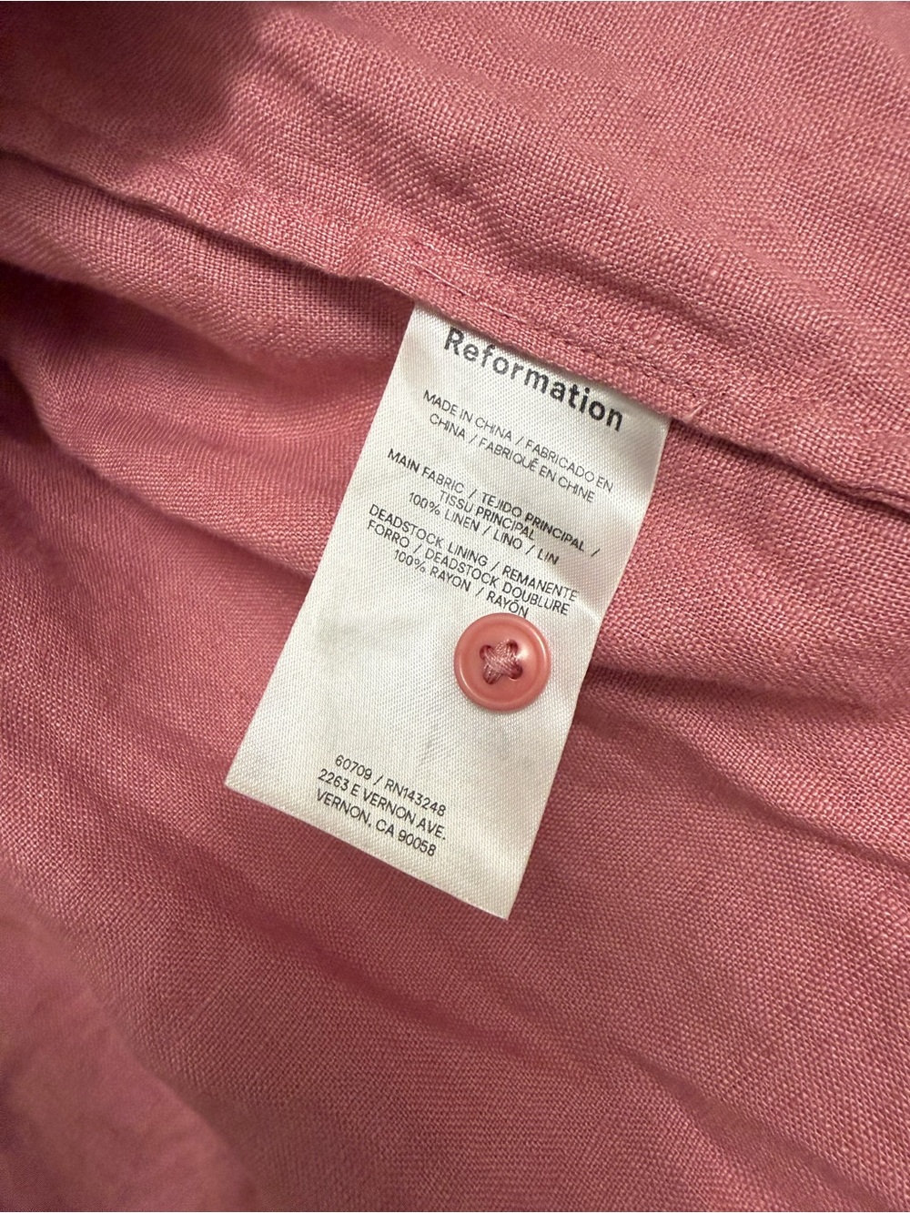Reformation Pink Andy Oversized Linen Blend (Two Piece Set) - Picture 4 of 10